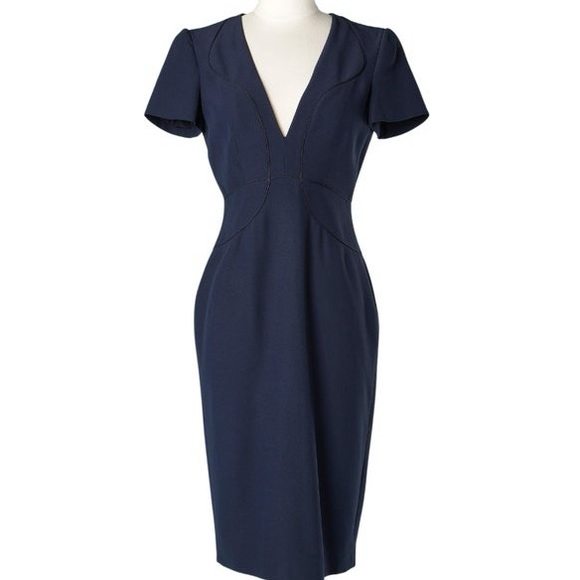 Alexander McQueen navy blue sheath dress deep V size IT40 - Picture 2 of 16